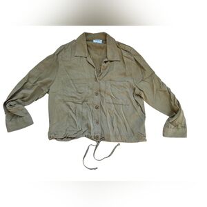 LNA Clothing Khaki Button Up Blouse With Drawstring Bottom 100% Tencel Size S